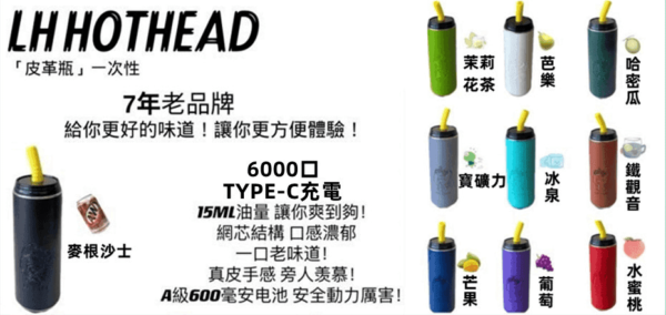 LH HOTHEAD皮革瓶電子煙可充電6000口一次性：圖片 4